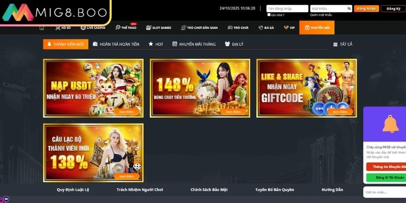 Khuyến mãi MIG8 – Trải Nghiệm Ưu Đãi Đỉnh Cao Giá Trị Khủng 1 Ưu đãi cho thành viên mới